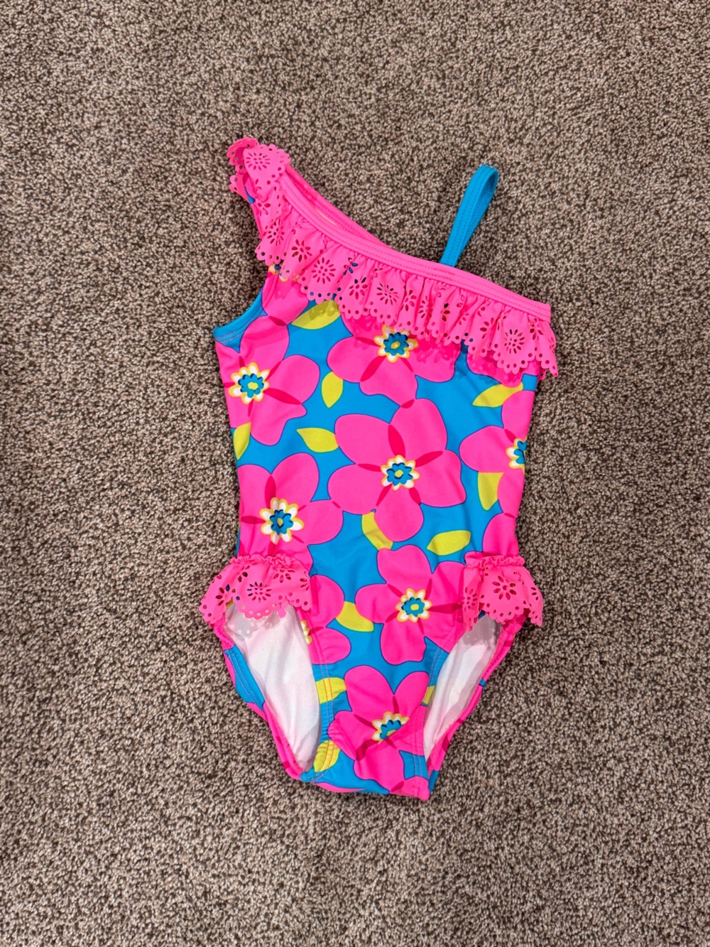 Hartstrings Baby One-Piece Swimsuit in Bright Pink and Blue Floral